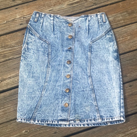 Vintage Runn Jean Jer Acid Wash Button Up Skirt - Picture 1 of 8